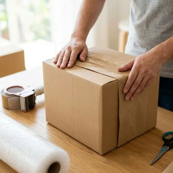 Professional packing services — taping and sealing boxes for a Winnipeg move